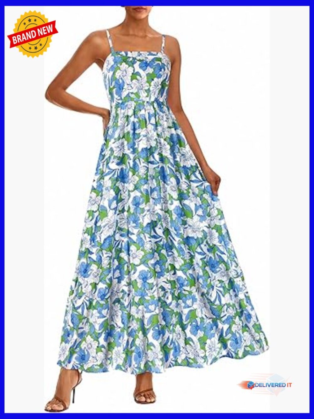 Spaghetti Strap Flowy Maxi Dress Boho Striped Sundress